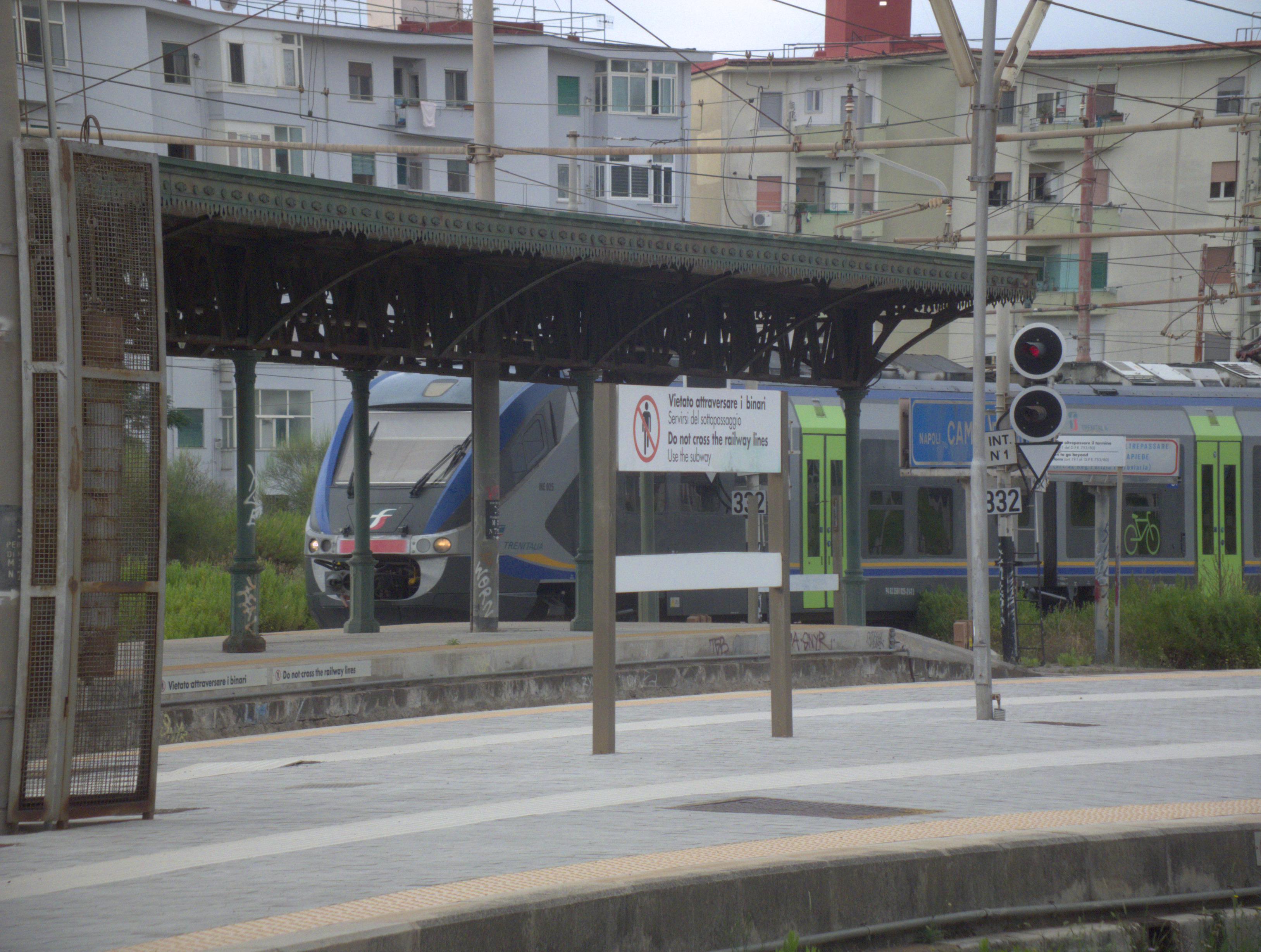 Minuetto train arriving at Napoli Campi Flegrei station