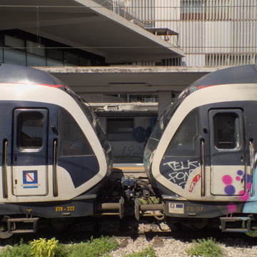 Two Metrostar trains at Napoli Porta Nolana station on the Circumvesuviana railway